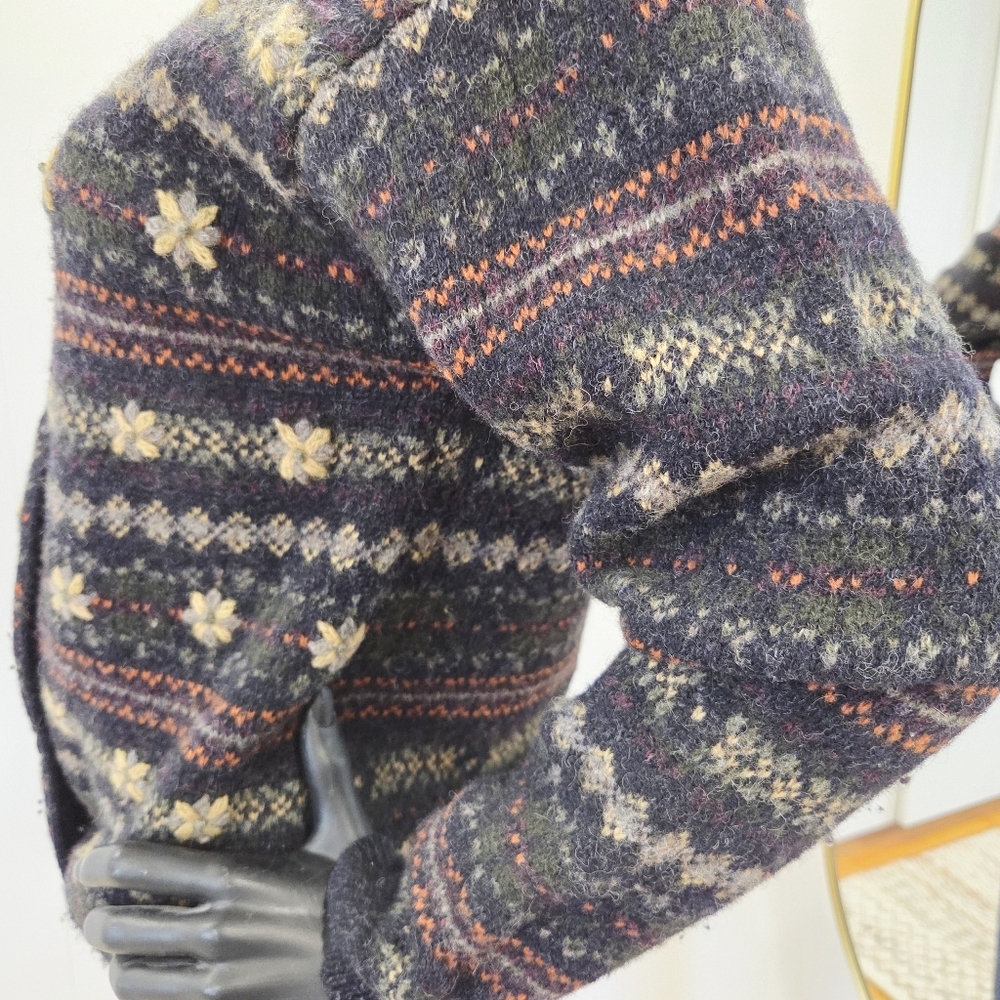 Vintage TWIK Shetland Wool Cardigan – Floral Stripe Pattern – Hong Kong size M - Picture 9 of 14